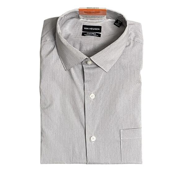 Van Heusen Men's Medium 15-15.5 34/35 Regular Fit Dress Shirt Gray Pinstripe NEW - Picture 1 of 8